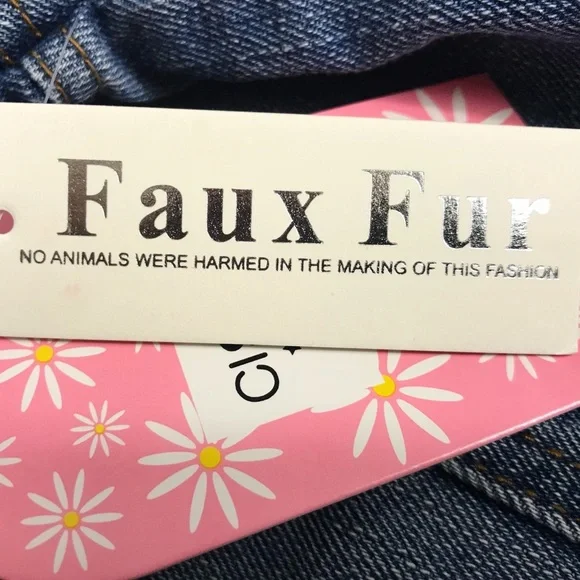 NWT CI SONO * Kids* Medium Wash Distressed Denim & Faux Fur Jacket - Picture 9 of 11